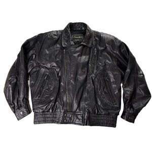 Vintage Pelle Moda Leather Jacket Bomber Motorcycle Black Men’s Large